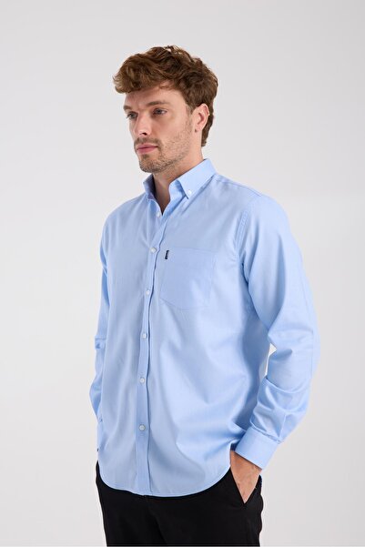 Abbate AClub Cămașă pentru bărbați cu model, cu guler cu nasturi, albastru deschis, din bumbac Oxford, cu croială normală, AClub AC10069