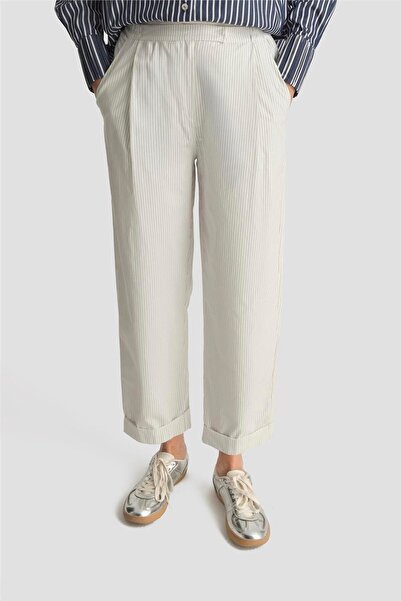 Armine Beli Lastikli Pamuk Pantolon 25Y2808 Beyaz