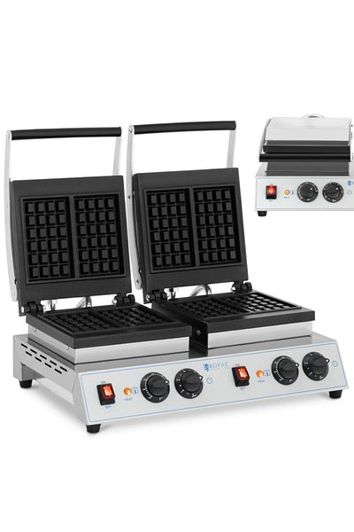 Royal Catering Aparat de gofre dreptunghiular dublu pentru 4 gofre belgiene 2 x 1500 W