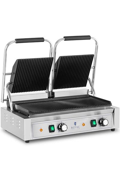 Royal Catering Grill kontaktowy podwójny dwustronny ryflowany 3600 W