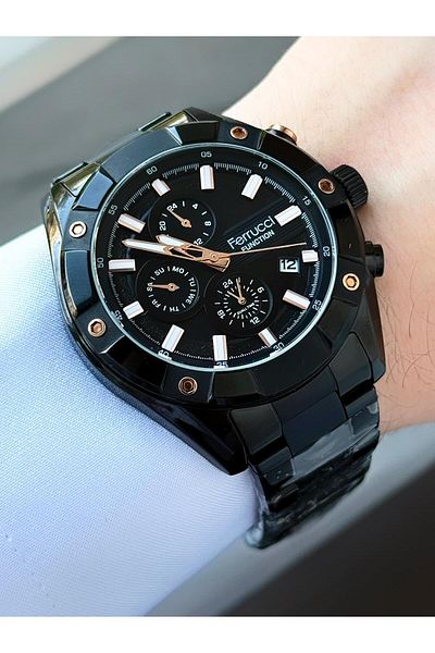 Ferrucci Men's Wristwatch |   With Calendar & Day Display |   Rose Detailed Black Dial