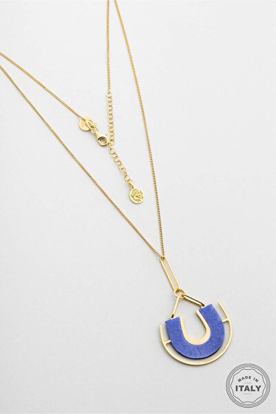 So CHIC... Nil Mavisi 18 Ayar Sarı Altın Kaplama 45 Cm Gümüş Tasarım Kolye