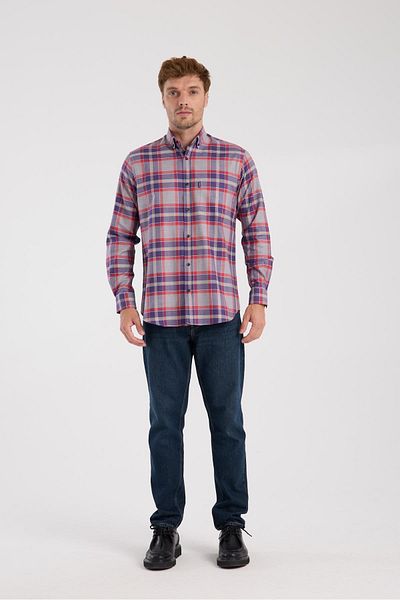 Abbate AClub Aclub Ac10098 Twill Cotton Regular Fit Gray Button-Down Collar Men's Checkered Shirt