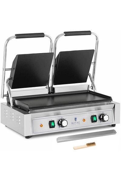 Royal Catering Grill kontaktowy elektryczny gładki podwójny 48 x 23 cm 3600 W