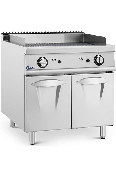 Royal Catering Grill gazowy podwójny ryflowany z szafką na propan / LPG / gaz ziemny 12 kW