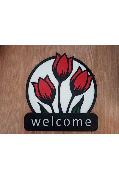 OEM Welcome sign for the door - Welcome, with tulips, dimensions 33x36 cm
