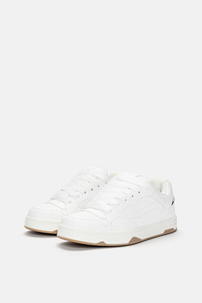 Pull & Bear Tek Renk Beyaz Kalın Tabanlı Spor Ayakkabı