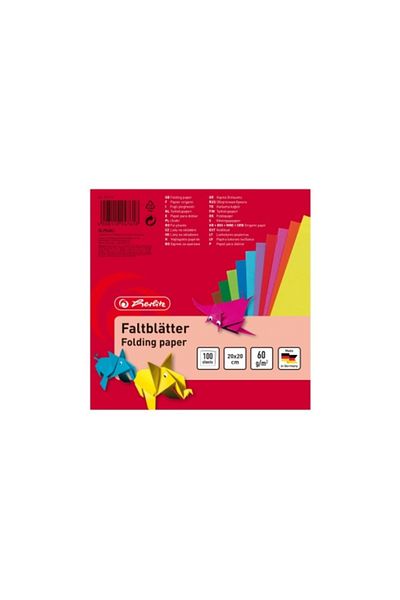 Herlitz Origami Paper, Set of 100, Color Assorted, Material Paper, Size 20x20 cm, 60 g/sm