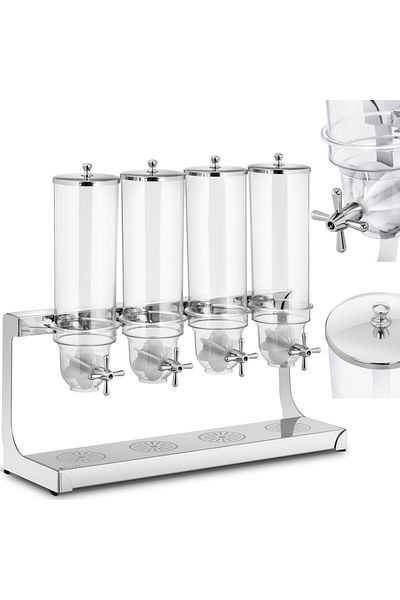Royal Catering Dozator pentru produse vrac, musli, fructe uscate, cafea, 4 x 3,5 l