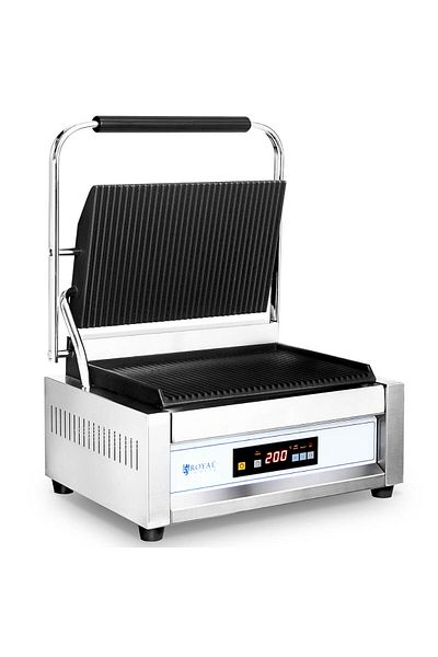Royal Catering Grill kontaktowy ryflowany sterowany elektronicznie 34 x 23 cm 2200 W
