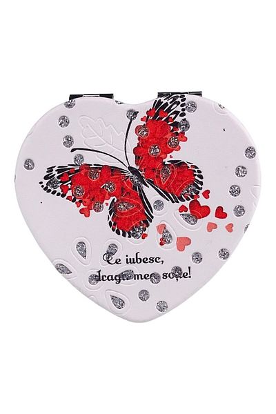 OEM Oglindă de buzunar acoperită cu material textil în formă de inimă cu mesaj pentru soție, 7x7 cm, multicoloră, M2