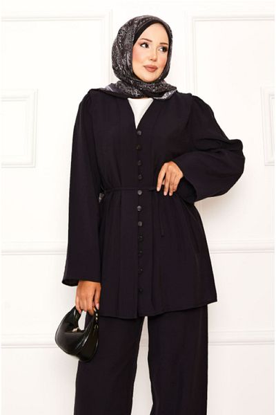 BELLUNI COLLECTION Birt Buttoned Mobile Belted Double Suit Black