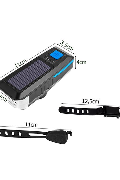 zola Solar bicycle headlight set, horn and sound signal, 3 lighting modes, 6 melodies, 11x3.5x4 cm