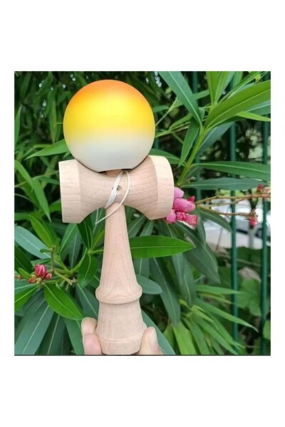 Kendama Interactive Wooden Toy 18 cm, Skill Game for Children and Adults, Orange Yellow White