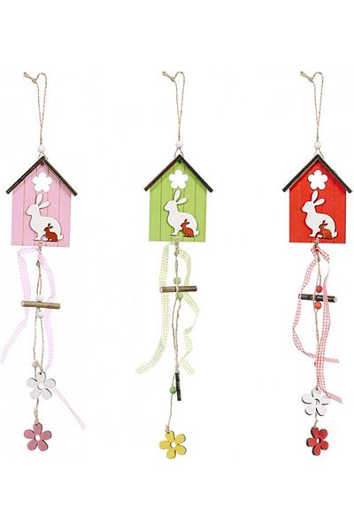 XiXiRan Set de 3 pandantive de Paște, lemn, multicolore, 10 x 36 cm