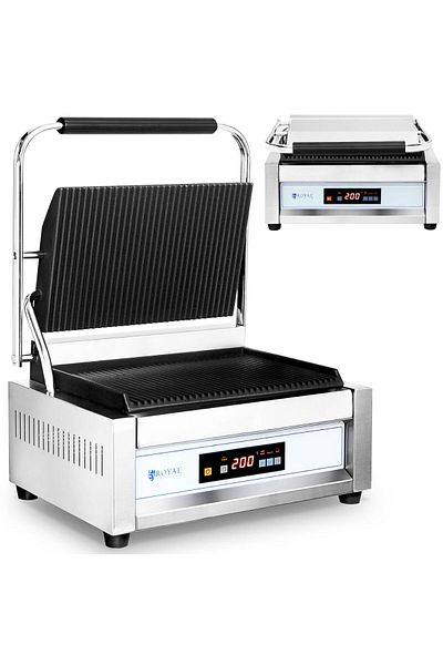 Royal Catering Grill kontaktowy ryflowany sterowany elektronicznie 34 x 23 cm 2200 W