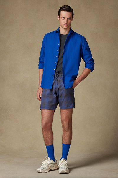 Abbate Sky Poplin Cotton Comfort Fit Navy Blue Men's Striped Shorts