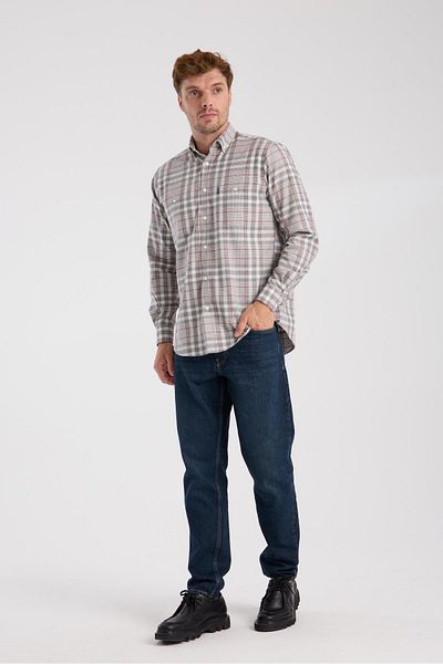 Abbate AClub Aclub Ac10094 Flannel Cotton Blended Regular Fit Gray Button-Down Collar Men's Checkered Shirt