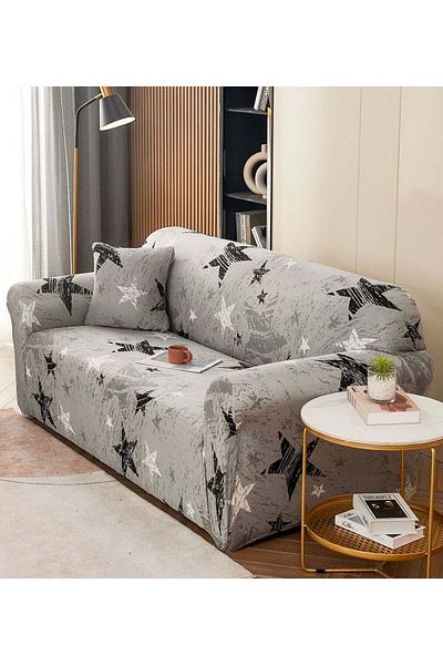 trendyhome Elastic Cover with Arms, 3-Seater Sofa, Stars, Grey/Black/White, J12284
