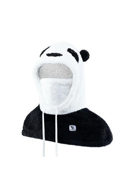Qunature Ciepła kominiarka zimowa z futerka Panda dla dzieci i dorosłych rozmiar L - czarna/biała