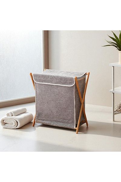 Cozy Nest 97L Bamboo Laundry Basket with Cover Foldable X Frame Freestanding Hamper for Dirty Clothes Towels