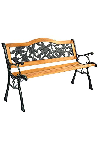 PROCART Bancă de grădină, șezut și spătar din lemn, model floral, structură d...