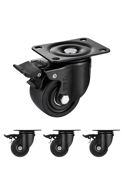 Lawazim BMB Caster Wheels Set of 4 - 3inch Swivel with Brake, Nylon Heavy Duty, 2200lbs, Black