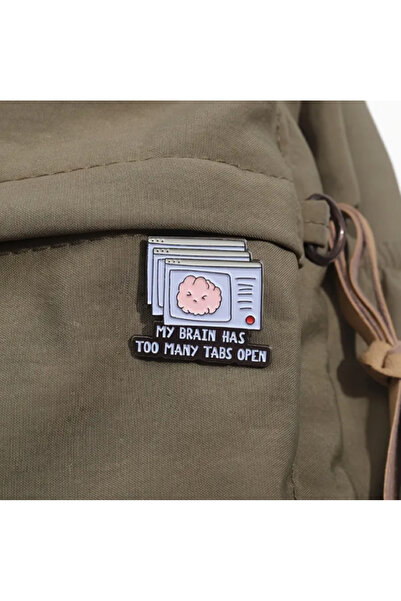 MAURA LIYUZA "My Brain Has Too Many Tabs Open" / "Beynimde Çok Fazla Sekme Açık" Yazılı Karikatür Tasarım Broş