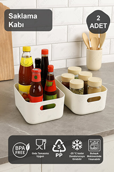 Fesya Home 2 Adet Saklama Kabı Düzenleyici Organizer Beyaz Renk Plastik Çok A...