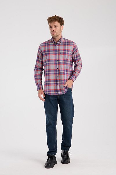 Abbate AClub Aclub Ac10098 Twill Cotton Regular Fit Gray Button-Down Collar Men's Checkered Shirt