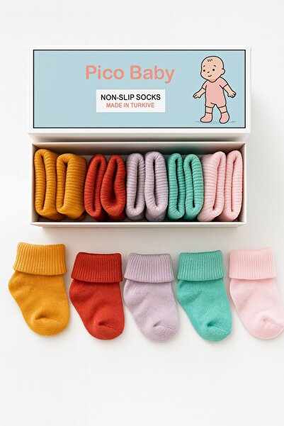 Pico Baby Organik Pamuk 5'li Kutulu Premium Yeni Doğan Kız Bebek Çorabı