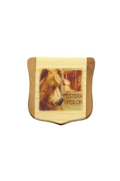 OEM Oglindă tip geantă de mână din lemn, Bear Cave, 8x11cm, multicoloră, M4