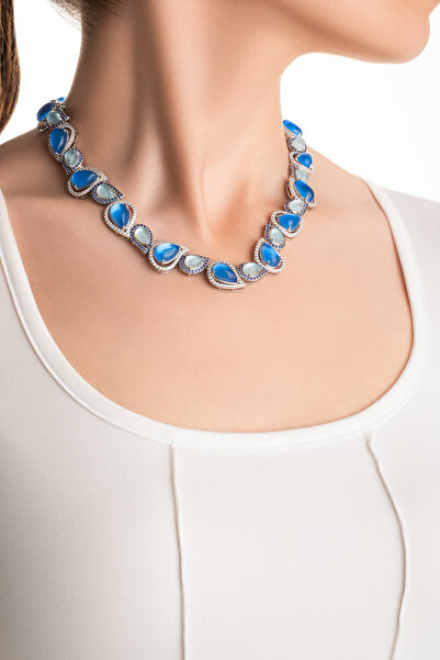 So CHIC... Aura Işıltısı 18 Ayar Beyaz Altın Kaplama 42 Cm Gümüş Tasarım Gerdanlık