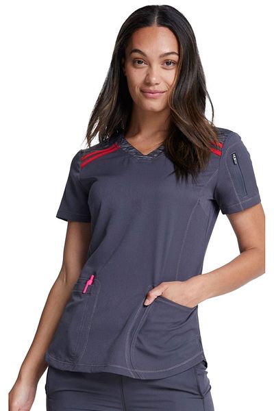 Dickies Medical Dynamix Women's Medical Gown - Pewter/Red | Dickies Uniform Size: S
