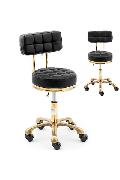 Physa Scaun cosmetic cu spătar pe roți până la 150 kg GELA negru și auriu