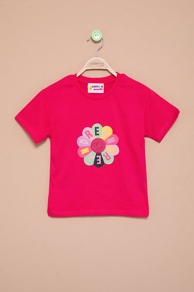 Cansın Mini Tricou cu mânecă scurtă pentru fete cu paiete imprimate Fuchsia Dream 21004