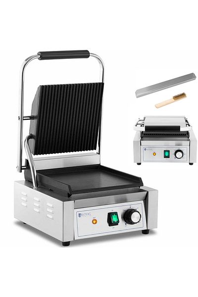Royal Catering Grill kontaktowy elektryczny płyta gładka i ryflowana 23 x 22 cm 1800 W