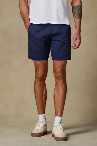 Abbate Sky Oxford Stretch Cotton Blend Comfort Fit Navy Blue Men's Straight Shorts