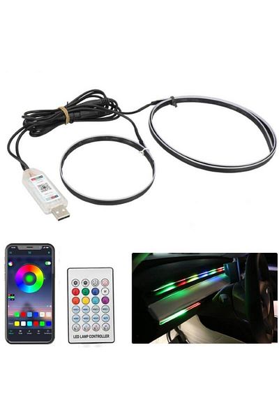 BGRJ Automotive Set of 2 Symphony acrylic strips 110cm and 35cm, rainbow car ambient light, USB power supply