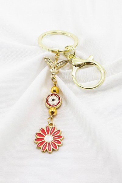 biuti Gold Colored Bird and Colorful Flower Keychain, Gift Bag Ornament