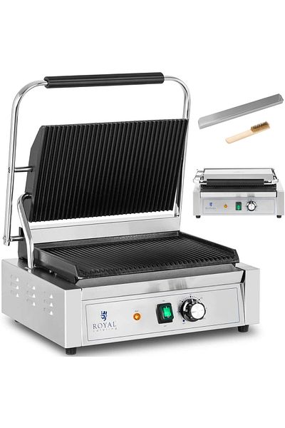 Royal Catering Grătar electric de contact, cu caneluri, 33 x 22 cm, 2200 W
