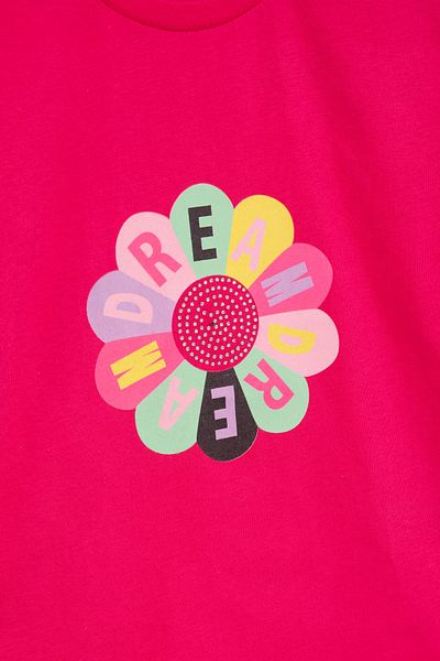 Cansın Mini Tricou cu mânecă scurtă pentru fete cu paiete imprimate Fuchsia Dream 21004