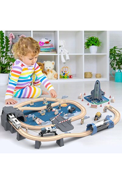 COOYA Electric Track Train Set Toys,Space Theme Design,Wooden Track,for 3 years old and above children
