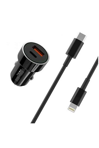 BGRJ Automotive Car charger TZ11, cable included, 12-24V, fast, 20W, black