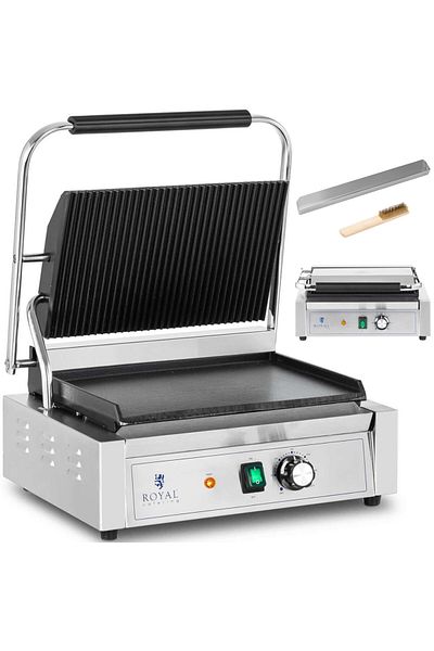 Royal Catering Grill kontaktowy elektryczny płyta gładka i ryflowana 33 x 22 cm 2200 W