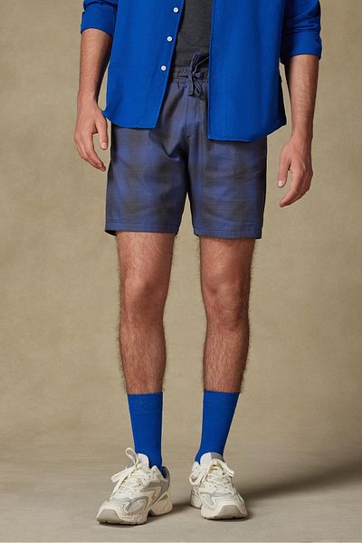 Abbate Sky Poplin Cotton Comfort Fit Navy Blue Men's Striped Shorts