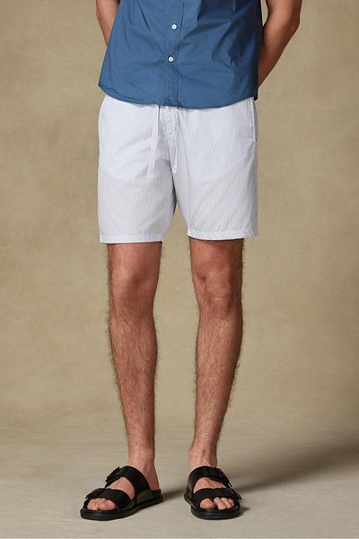 Abbate Sky Poplin Cotton Comfort Fit Light Blue Men's Striped Shorts
