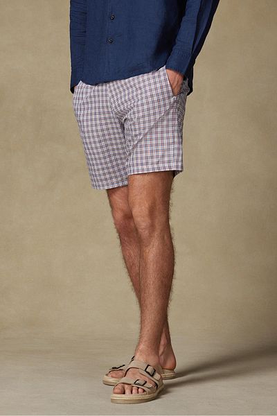 Abbate Sky Twill Cotton Comfort Fit Claret Red Men's Checkered Shorts