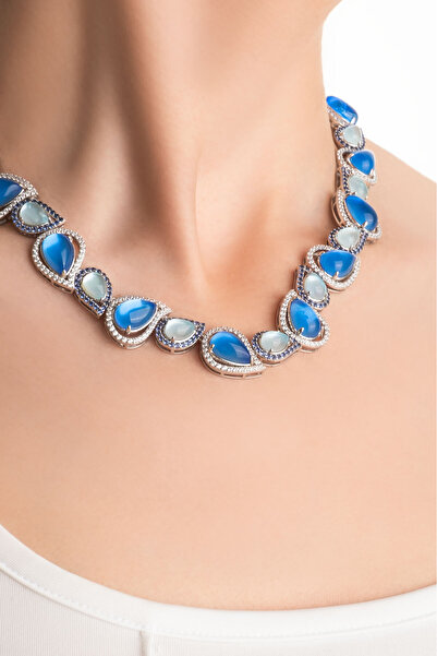 So CHIC... Aura Işıltısı 18 Ayar Beyaz Altın Kaplama 42 Cm Gümüş Tasarım Gerdanlık