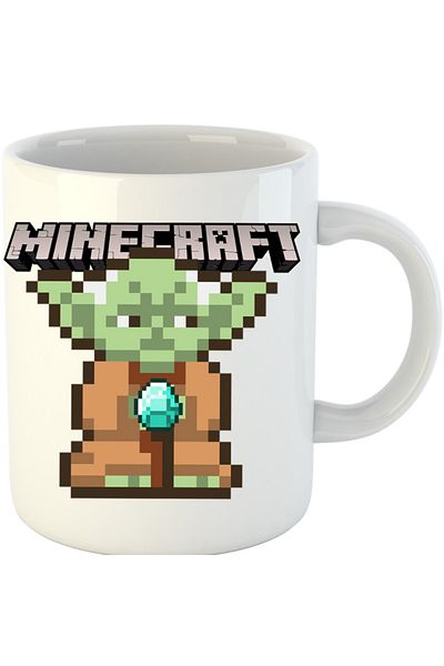 OEM Cana Baby Yoda Minecraft Pixel Art Cute, alba, 330 ml